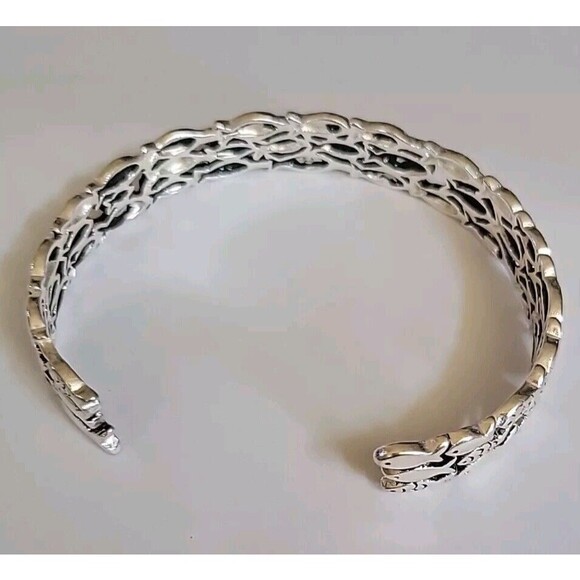 School of Fish Silver Plated Wide Chunky Black Enamel Accents Cuff Bracelet - Picture 4 of 6